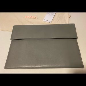 MARNI Solid Gray Leather Envelope Clutch